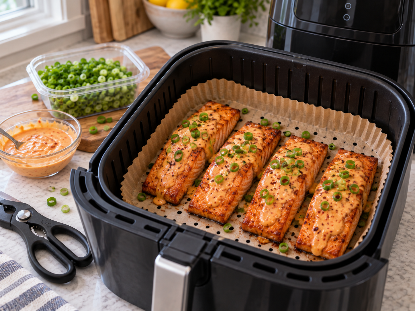 Bang Bang Salmon in Air Fryer Basket