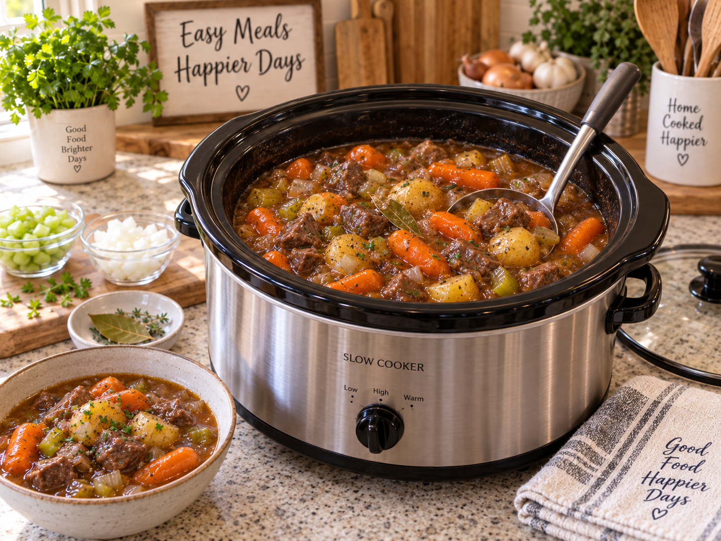 Slow Cooker Finished Beef Stew Crock